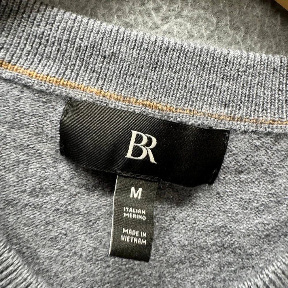 Banana Republic Sweater Mens M Merino Wool Vee V-Neck Gray Pullover Classic